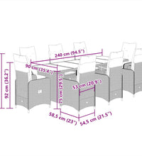 9-tlg. Garten-Bistro-Set mit Kissen Grau Poly Rattan