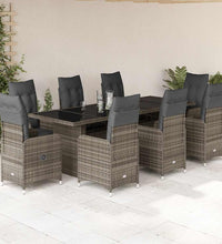 9-tlg. Garten-Bistro-Set mit Kissen Grau Poly Rattan