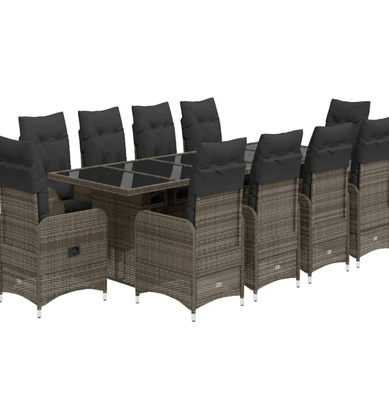 11-tlg. Garten-Bistro-Set mit Kissen Grau Poly Rattan
