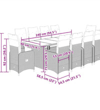 11-tlg. Garten-Bistro-Set mit Kissen Grau Poly Rattan
