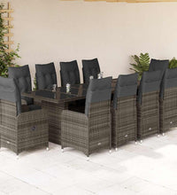 11-tlg. Garten-Bistro-Set mit Kissen Grau Poly Rattan