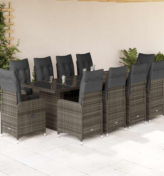 11-tlg. Garten-Bistro-Set mit Kissen Grau Poly Rattan