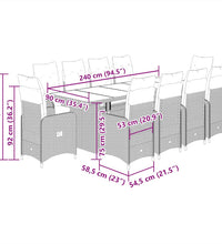 11-tlg. Garten-Bistro-Set mit Kissen Grau Poly Rattan