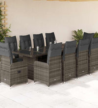 11-tlg. Garten-Bistro-Set mit Kissen Grau Poly Rattan