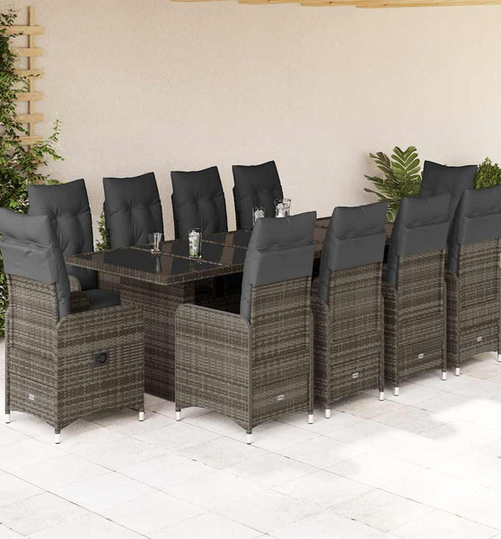 11-tlg. Garten-Bistro-Set mit Kissen Grau Poly Rattan