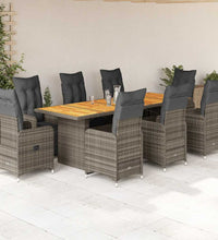 9-tlg. Garten-Bistro-Set mit Kissen Grau Poly Rattan