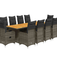 11-tlg. Garten-Bistro-Set mit Kissen Grau Poly Rattan