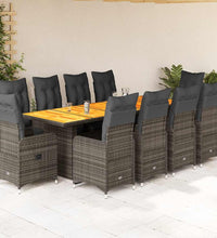 11-tlg. Garten-Bistro-Set mit Kissen Grau Poly Rattan