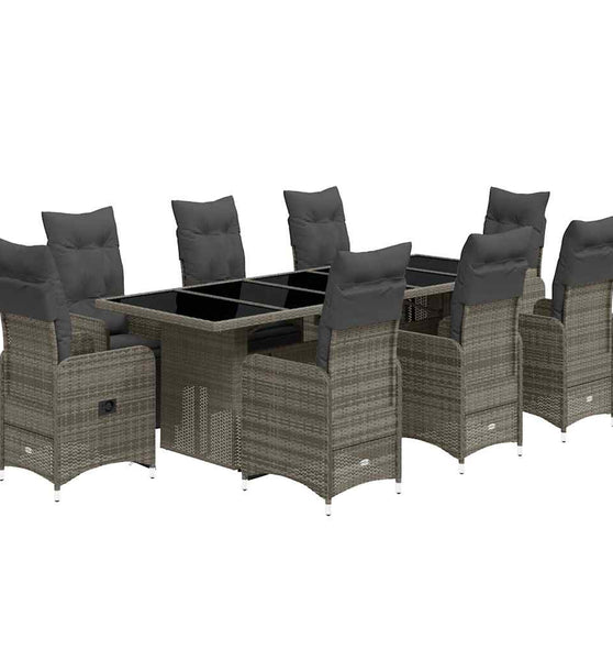 9-tlg. Garten-Bistro-Set mit Kissen Grau Poly Rattan