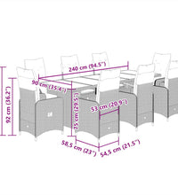 9-tlg. Garten-Bistro-Set mit Kissen Grau Poly Rattan