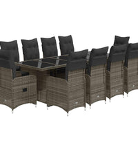 11-tlg. Garten-Bistro-Set mit Kissen Grau Poly Rattan