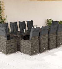 11-tlg. Garten-Bistro-Set mit Kissen Grau Poly Rattan