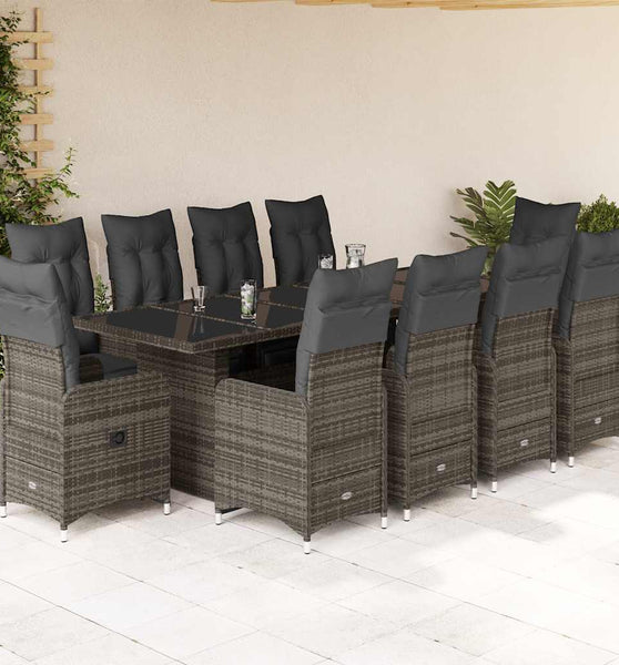 11-tlg. Garten-Bistro-Set mit Kissen Grau Poly Rattan