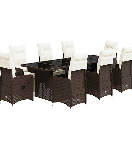 9-tlg. Garten-Bistro-Set mit Kissen Braun Poly Rattan