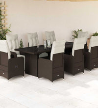 9-tlg. Garten-Bistro-Set mit Kissen Braun Poly Rattan