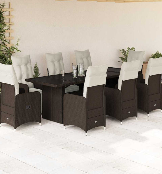 9-tlg. Garten-Bistro-Set mit Kissen Braun Poly Rattan