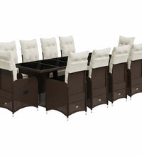 11-tlg. Garten-Bistro-Set mit Kissen Braun Poly Rattan