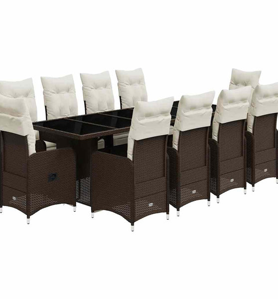 11-tlg. Garten-Bistro-Set mit Kissen Braun Poly Rattan