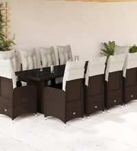 11-tlg. Garten-Bistro-Set mit Kissen Braun Poly Rattan