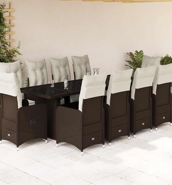 11-tlg. Garten-Bistro-Set mit Kissen Braun Poly Rattan