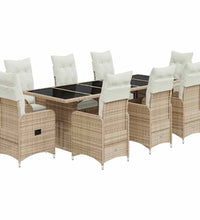 9-tlg. Garten-Bistro-Set mit Kissen Beige Poly Rattan