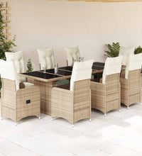 9-tlg. Garten-Bistro-Set mit Kissen Beige Poly Rattan