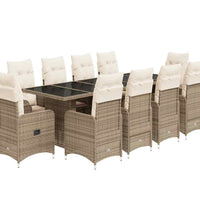 11-tlg. Garten-Bistro-Set mit Kissen Beige Poly Rattan