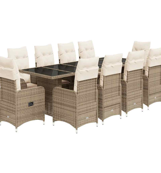 11-tlg. Garten-Bistro-Set mit Kissen Beige Poly Rattan