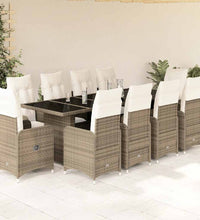 11-tlg. Garten-Bistro-Set mit Kissen Beige Poly Rattan