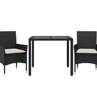 3-tlg. Garten-Essgruppe mit Kissen Schwarz Poly Rattan Glas