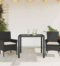 3-tlg. Garten-Essgruppe mit Kissen Schwarz Poly Rattan Glas