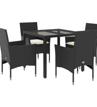 5-tlg. Garten-Essgruppe mit Kissen Schwarz Poly Rattan und Glas