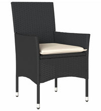 5-tlg. Garten-Essgruppe mit Kissen Schwarz Poly Rattan und Glas