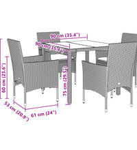 5-tlg. Garten-Essgruppe mit Kissen Schwarz Poly Rattan und Glas