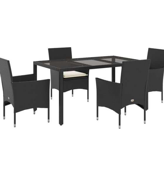 5-tlg. Garten-Essgruppe mit Kissen Schwarz Poly Rattan und Glas