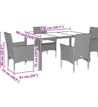 5-tlg. Garten-Essgruppe mit Kissen Schwarz Poly Rattan und Glas