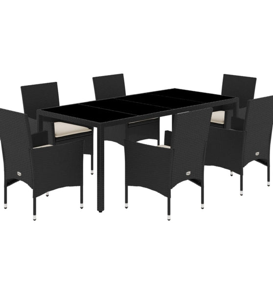 7-tlg. Garten-Essgruppe mit Kissen Schwarz Poly Rattan Glas