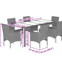 7-tlg. Garten-Essgruppe mit Kissen Schwarz Poly Rattan Glas