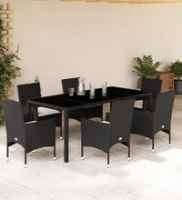 7-tlg. Garten-Essgruppe mit Kissen Schwarz Poly Rattan Glas