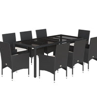 9-tlg. Garten-Essgruppe mit Kissen Schwarz Poly Rattan und Glas