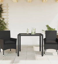 3-tlg. Garten-Essgruppe mit Kissen Schwarz Poly Rattan Glas
