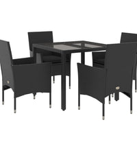 5-tlg. Garten-Essgruppe mit Kissen Schwarz Poly Rattan und Glas