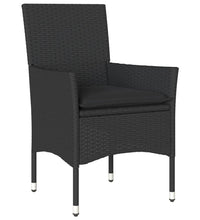 5-tlg. Garten-Essgruppe mit Kissen Schwarz Poly Rattan und Glas
