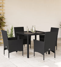 5-tlg. Garten-Essgruppe mit Kissen Schwarz Poly Rattan und Glas