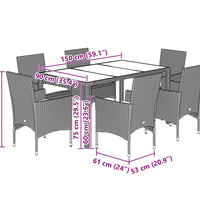 5-tlg. Garten-Essgruppe mit Kissen Schwarz Poly Rattan und Glas