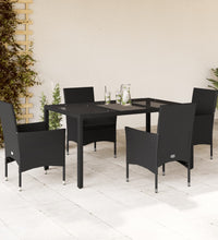 5-tlg. Garten-Essgruppe mit Kissen Schwarz Poly Rattan und Glas
