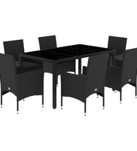 7-tlg. Garten-Essgruppe mit Kissen Schwarz Poly Rattan Glas