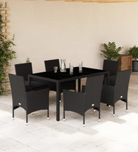 7-tlg. Garten-Essgruppe mit Kissen Schwarz Poly Rattan Glas