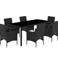 7-tlg. Garten-Essgruppe mit Kissen Schwarz Poly Rattan Glas