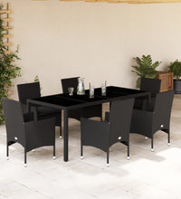 7-tlg. Garten-Essgruppe mit Kissen Schwarz Poly Rattan Glas